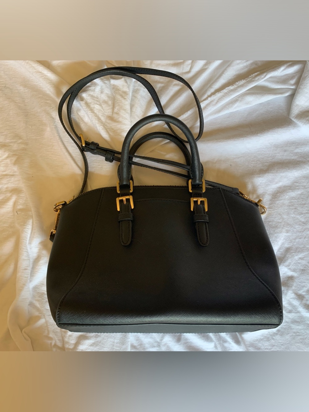Michael Kors Black Saffiano Satchel with Gold MK Pendant - Picture 2 of 5